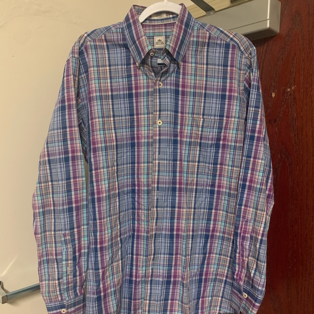 Peter Millar Shirt Mens Medium Purple Blue Long Sleeve Button Down